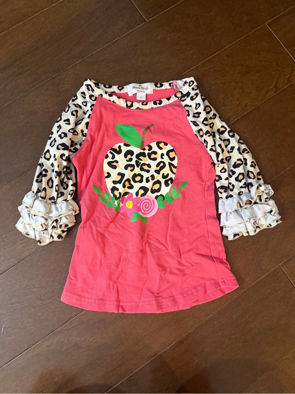Coral Leopard Apple Raglan Tee with Ruffle Sleeves - Unknown Brand